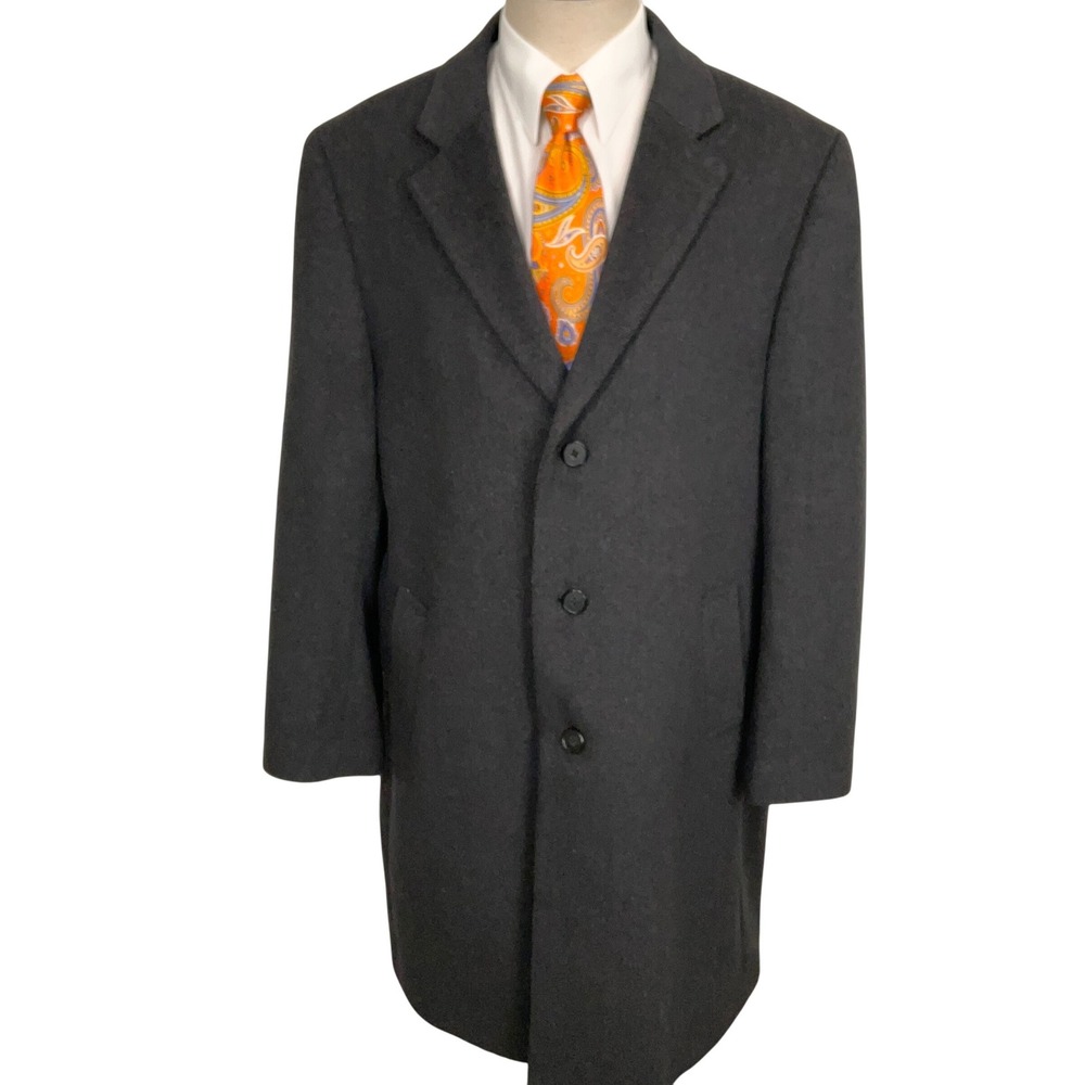 Nautica Overcoat Mens 48L Charcoal Wool 3-Button Dress Formal Winter Topcoat